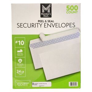 Member's Mark Security Envelope #10, Peel and Seal, 500ct